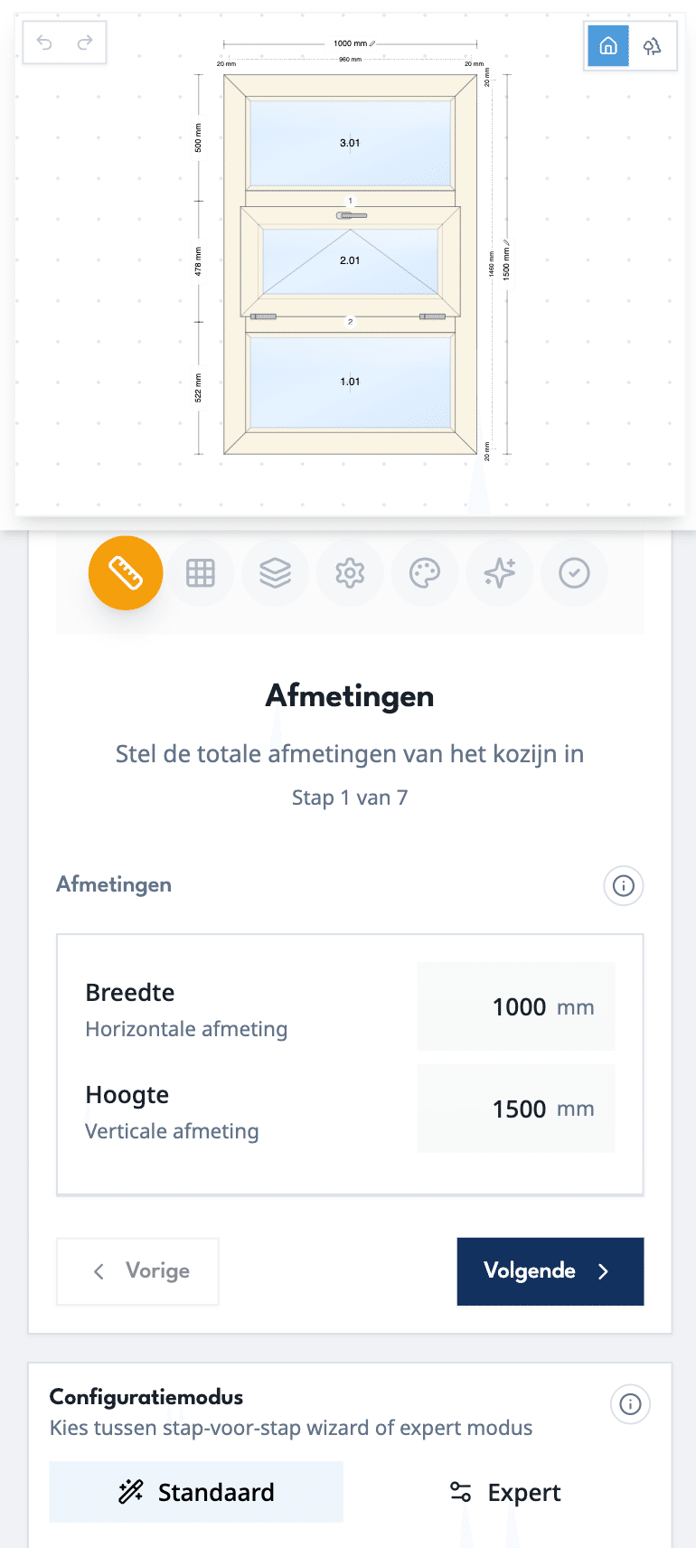 Configurator mobiele weergave